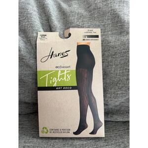Hanes Art Deco Tights Womens Large Black Sheer Control Top